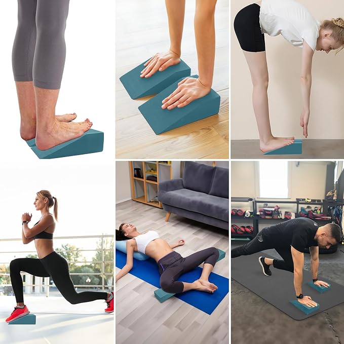 2 Pack Squat Wedge, Supportive Foot Wrist Exercise Wedge for Squat, Yoga, Pushup, Balance, Stretch, Strength, Pilates, Plank, Physical Therapy - EVA Riser Block for Men & Women