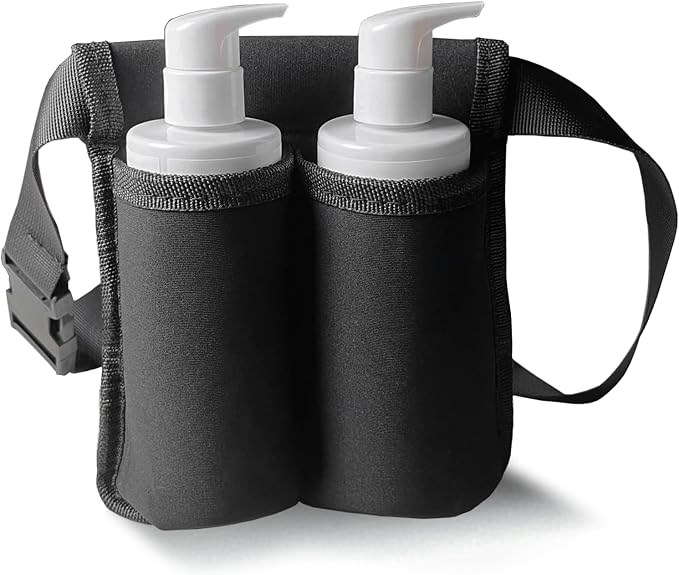 Massage Oil Holster,Portable Therapist Bag with Adjustable Waist Strap,Black Lotion Holder Organizer for Spa Treatments Professionals,Machine Washable (Black, Large, 2)