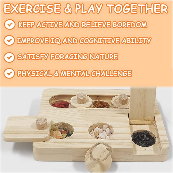 Wooden Rat Foraging Toy 7"x 5.1" Boredom Breaker Rabbit Enrichment Toys Interactive Treat Dispenser for Guinea Pig,Rabbit,Bunny,Hamster,Hedgehog, Chinchilla, Mouse,Rats,Sugar Gilders