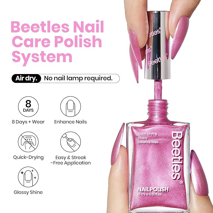 Beetles Sakura Pink Pearl Nail Polish - 15ml Quick Dry & Long Lasting Shimmer Art Effect for Nail Salon DIY at Home Spring Nails