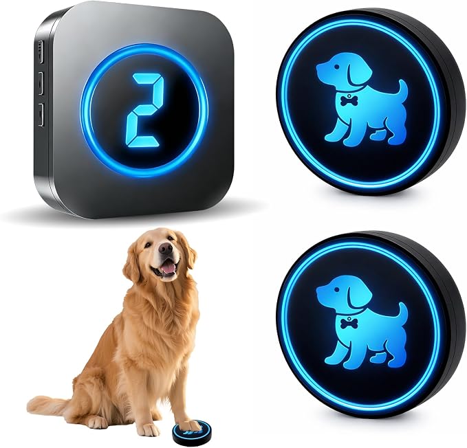 Dog Door Bell (2026 Wireless Receiver with Numeric Display) for Potty Training, Wireless Dog Doorbells to Go Outside, 1000 Feet Long Range, IP65 Waterproof, 60 Melodies & Adjustable Volume (2 Buttons)
