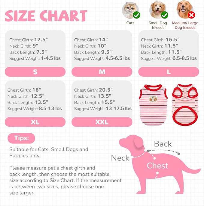 Small Dog Shirts Classic Striped Dogs Cats Clothes, Red XXL | Soft Pet Tee Shirt, Breathable Dog Outfits with Exquisite Edging, Small Puppy Pajamas Chihuahua Yorki Party Daily Costumes