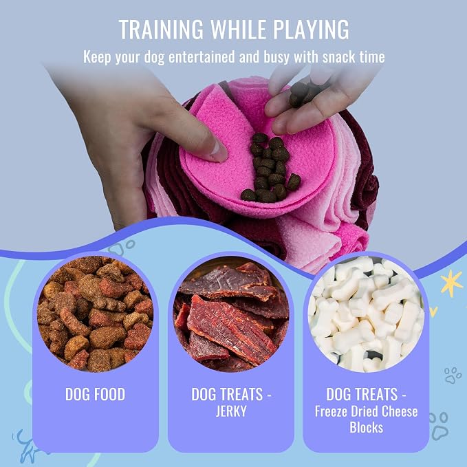 Pet Snuffle Ball, Puzzle Sniffing Interactive Dog Ball for Blind Dogs Training Stress Relief Dog Enrichment Toys Treat Machine Washable (20cm, Fantasy Pink)