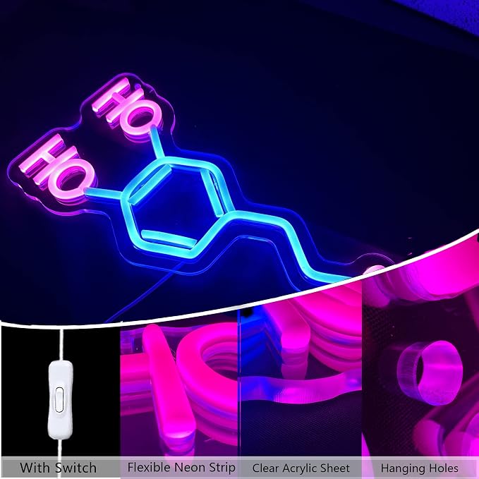 Dopamine Molecule Neon Sign Dimmable LED Light Up Wall Decor Science Chemistry Structure Art Aesthetic Happy Hormone Sign for Lab, Office, Classroom Graduation Christmas Gift(16.3 * 6.5in)