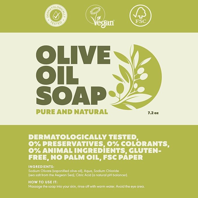 Skin Said Yes Pure Olive Oil Soap Bar 4 Pack | Made in Greece | 7.2 Oz. per Bar - Natural Soap for Hydrating & Nourishing - For All Skin Types - Great for Daily Cleansing & Care
