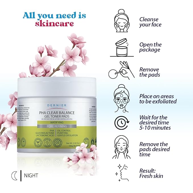 Dernier Beauty Exfoliating Face Pads – PHA & Gluconolactone Face Scrub with Astringent Action – Oil Control Pore Minimizer – Gentle Daily Exfoliation for Smooth Radiance | 100g - 80 Pads