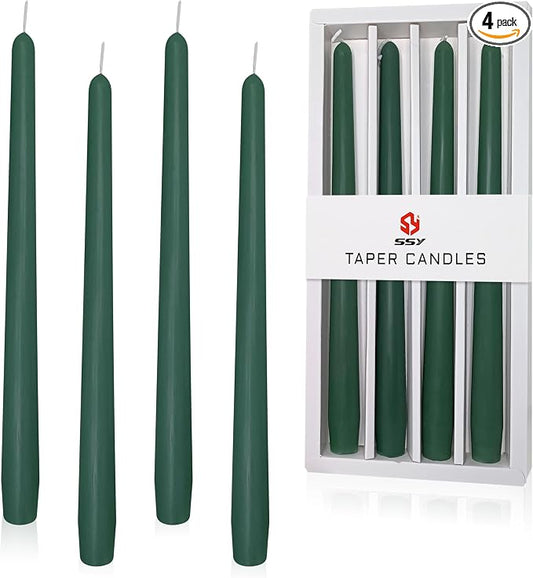 4 Pack Tall Taper Candles - 10 Inch Hunter Green Candlesticks, Cedar Scented Taper Candles Dinner Candle - Paraffin Wax with Cotton Wicks - 8 Hour Burn Time