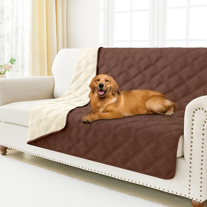 Smiry Waterproof Dog Bed Cover, Reversible Pet Blanket for Sofa Couch | Soft Washable Dog Blanket, Leakproof Couch Cover for Dogs Cats & Furniture Protection, 52x82, Brown/Beige
