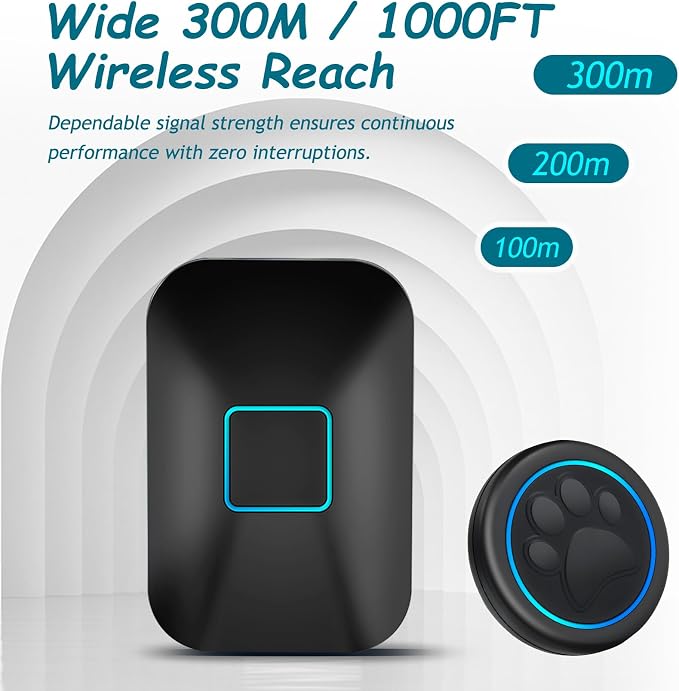 Halo Paw Smart Dog Door Bell–BK Dog Bells to Go Outside (2 Bells & 1 Chime) | Touch-to-Ring, LED Light Wireless Dog Buttons & Dog Clicker for Communication, Waterproof Bell for Dogs to Ring to Go Potty