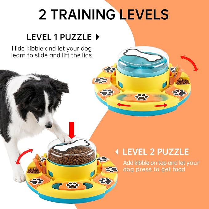Dog Puzzle Toy 2 Levels, Slow Feeder, Pup Food Treat Feeding Dispenser for IQ Training and Entertainment for All Breeds,Blue with Pattern