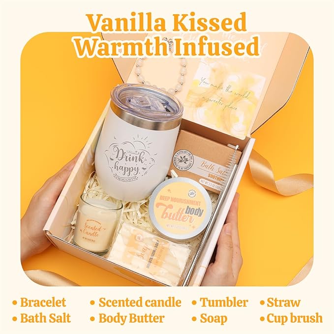 Self Care Gifts for Women, Bath and Body Set for Women, 8 PCS Vanilla Spa Kit for Her Birthday, Mothers Day, Christmas Gifts for mom