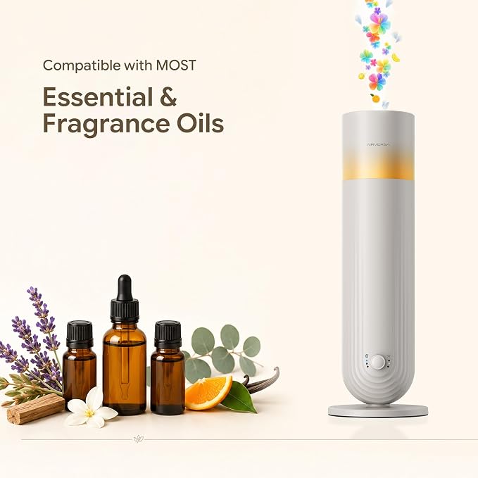 Airversa U1 Smart Tower Waterless Essential Oil Diffuser, Beige Gray | Up to 1200 sq ft, App Control, Cold Air, 120mL, DC-12V/1A Plug in Wall, Smart Scent Air Machine, For Home & Commercial Spaces