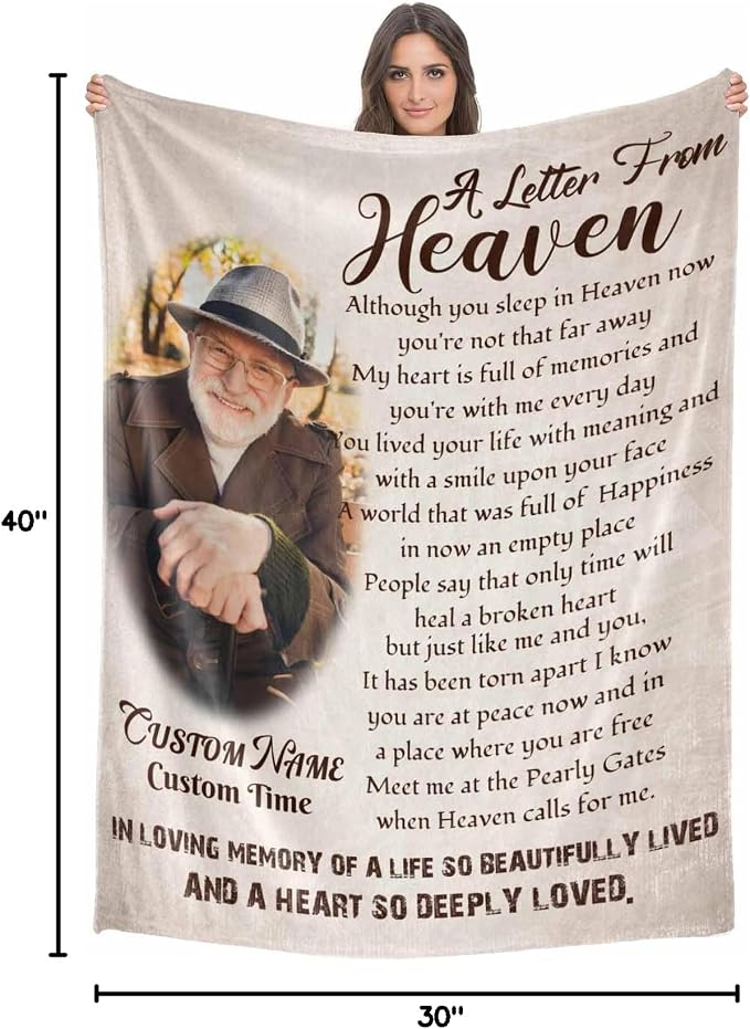 Custom Memorial Blanket with Photo - Sympathy Gift for Loss of Loved One
