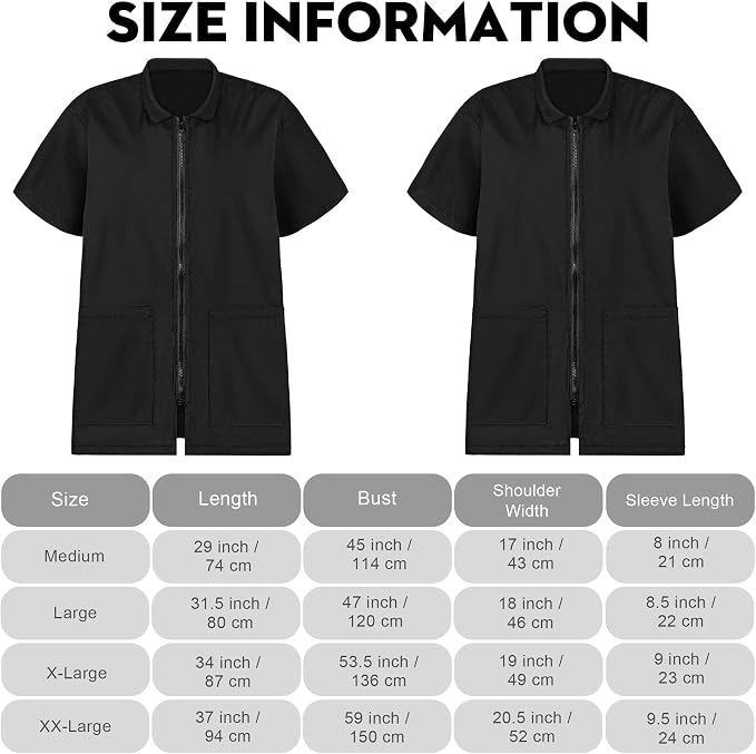 MCEAST 2 Pack Black Pet Groomer Uniforms with Full Zipper Water Resistant and Anti-Static Pet Smock Clothes for Women Men, XX-Large