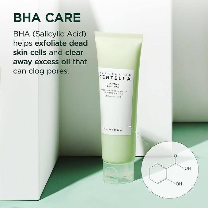 SKIN1004 Tea-Trica BHA Foam, Makeup Remover with Centella Asiatica & Tea Tree, Korean Face Cleanser for Oil & Sebum Balance, Cleansing Foam for Clearing Impurities, Korean Skin Care, 4.22 fl.oz /125ml