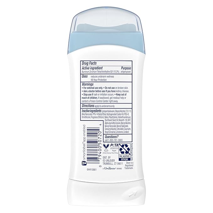 Dove Invisible Solid Antiperspirant Deodorant Stick for Women, Powder, For All Day Underarm Sweat & Odor Protection 2.6 oz 2 Count