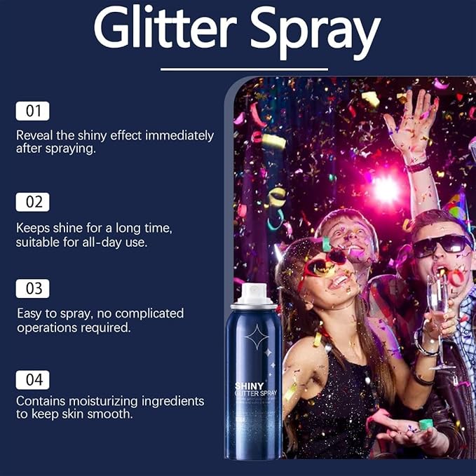 Body Glitter Spray, Perfect Glitter Spray for Body and Hair&Clothes Music Festival Stage Makeup and Festival Rave (2.11 Fl Oz)