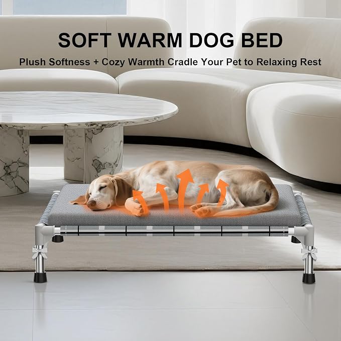 Elevated Dogs Bed with Cushion, Raised Cooling Lifted Outdoor Dog Mat Beds | Medium Large Portable Lifted Pet Cot Stainless Steel Frame Indoor Outside Breathable Hammock Beds