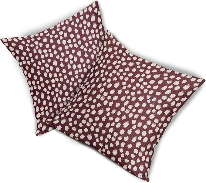 Burgundy Cream Pillow Covers 22x22 Set of 2 Boho Design Polka Dot Throw Pillows Modern Brush Strokes Print Decorative Outdoor Pillowcase Square Cushion Cover Linen Pillow Case for Home Sofa Couch Bed