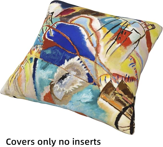 Wassily Kandinsky Abstract Pillow Covers 18x18 Inch Set of 4 Landscape with Two Poplars The Waterfall Painting Decorative Cushion Covers for Sofa Couch