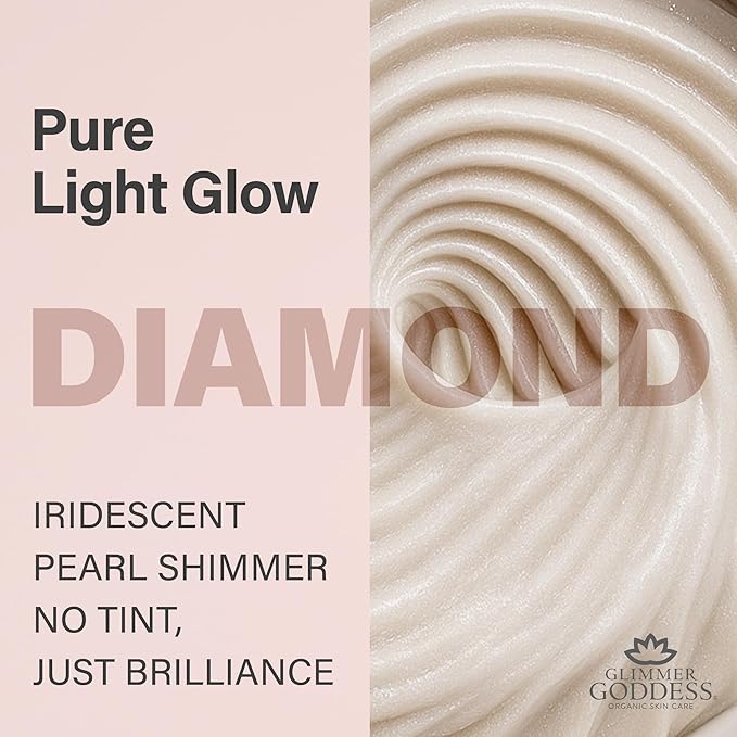 Glimmer Goddess Shimmer Body Butter with Organic Whipped Shea Butter for Hydration, Moisturizing & Silky Natural Glow - Diamond Sexy, 2 oz