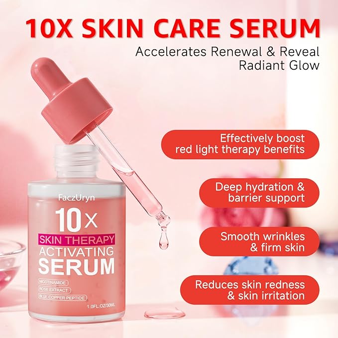 Red Light Therapy Serum, Red Light Therapy Activation Serums Amplify Effects & Reduce Wrinkles with Hydrating, Vitamin E Redlight Serum for Face, Rose Extract Facial Serums for Women, 1.0 FL.OZ
