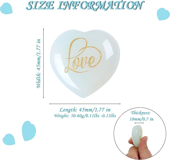 ZHIYUXI 45mm Opalite Opal Stone Engraved Heart Crystal Gemstones Heart Rocks Opalite Stone Polished Opal Crystals Gem Meditation Spiritual Healing Gifts for Women Reiki