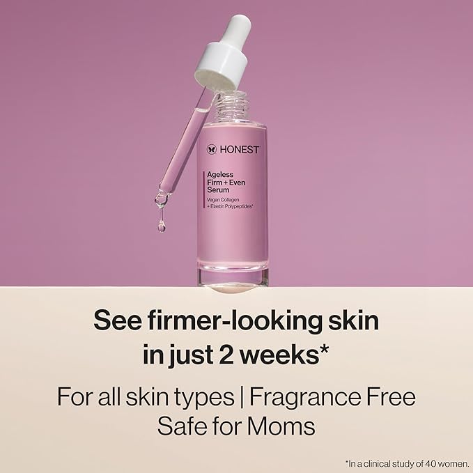 Honest Beauty Ageless Firm and Even Serum, Powered by Vegan Collagen Elastin Polypeptides, Firmer-Looking Skin, Fragrance Free, EWG Verified, Cruelty-Free, 1 fl oz