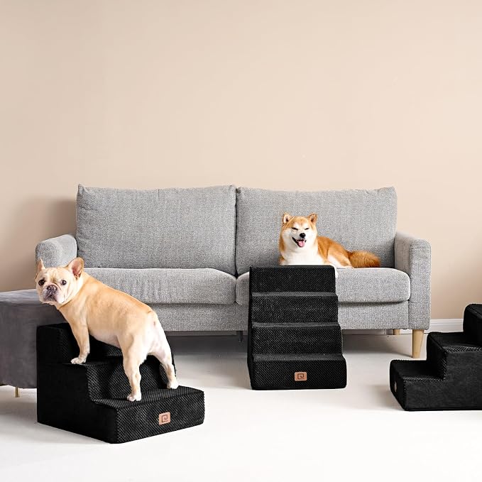 EHEYCIGA Dog Stairs for Bed 18" H, Dog 4-Steps for High Bed, Black | Pet Steps for Small Dogs and Cats, Non-Slip Balanced Pet Ramp Indoor