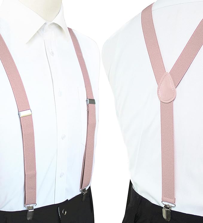 JEMYGINS Solid Color Mens Suspender with 3 Strong Clips Adjustable Braces