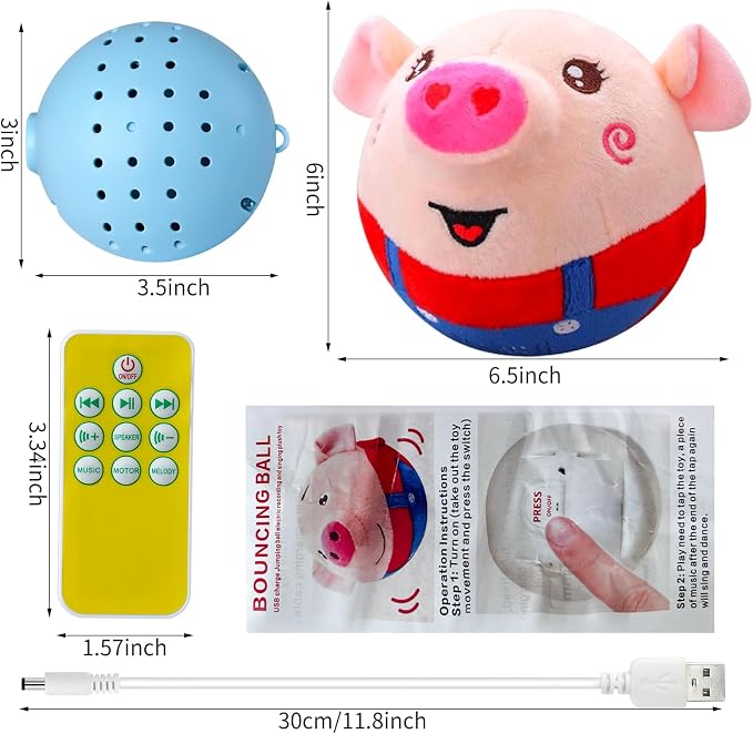 Interactive Plush Dogs Toys, Interactive Puppy Toy Bouncing Rolling Dogs Ball Remote Control Dog Toy with Music, Self Moving Pet Toys for Small/Medium/Large Bored Dog to Keep Them Busy(Pig)