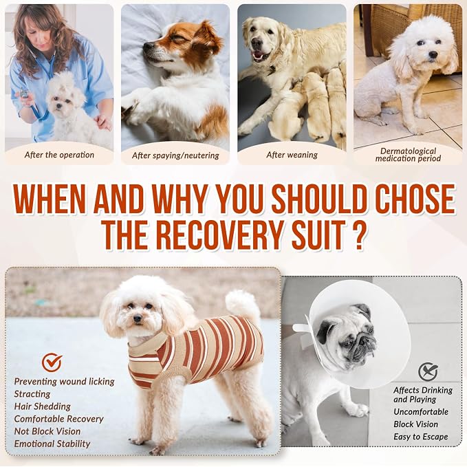 Lukovee Recovery Suit for Dogs, Onesie Spay Neuter Surgery Suit Female Male | Soft Cotton, Easy On Off, Abdominal Wounds Prevent Licking, Prevent Licking Wounds, Cone E-Collar Alternative (Brown, L )