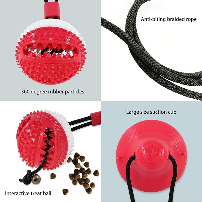 Askhald Dog Toys, Dog Chew Toys for Aggressive chewers,Rope with Suction Cup for Puppy Training Treats Teething for Boredom, Small Dog Puzzle Toy Treat Food Dispensing Ball (red)