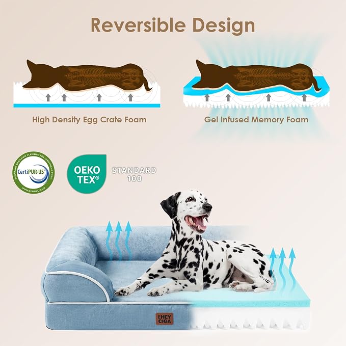 EHEYCIGA Orthopedic Dog Bed Medium Size Dog, Waterproof Washable Pet Beds | Non-Slip Bottom and Egg-Crate Memory Foam Dog Couch Bed with Washable Removable Cover, Washed Blue