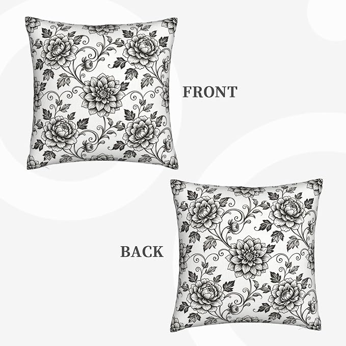 Black White Toile Throw Pillow Covers 18x18 Set of 2 Vintage Floral Decorative Farmhouse Pillow Cases for Couch Home Deco