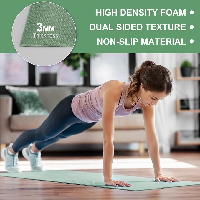 3 mm Thin Yoga Mats Bulk, Lightweight PVC Exercise Mats Non Slip Workout Fitness Pads for Yoga Pilates Stretching Classes Gym Home Studio, Easy to Clean