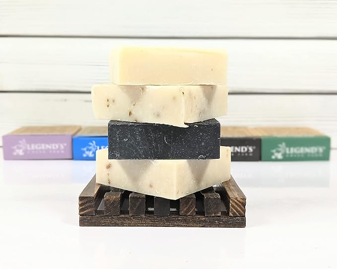 Legend's Creek Farm Goat Milk Soap - Cleansing Moisturizing Bar for Hands and Body - 5 Oz Natural Soap for Sensitive Skin, Handmade in USA (4-Pack: Dead Sea, Eucalyptus, Lavender, Pine Tar)