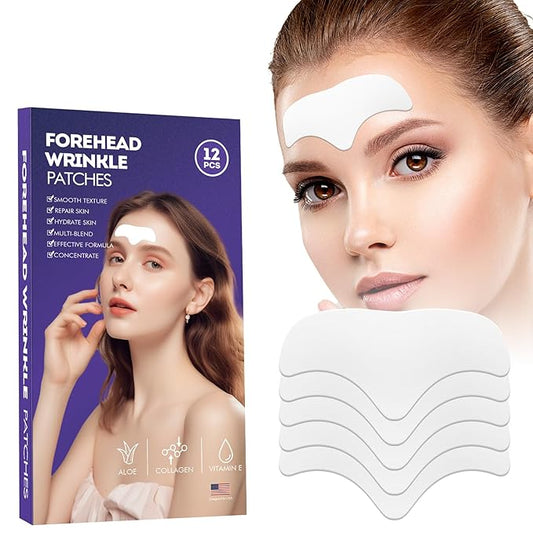 Forehead Wrinkle Patches - 12 Pcs Collagen Anti-Aging Face Patches for Frown Lines Treatment, Overnight Facial Wrinkle Reducer with Hyaluronic Acid & Vitamin E, Smooth Fine Lines & Forehead Wrinkles