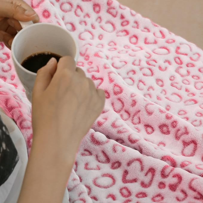 Flannel Fleece Leopard Print Throw Blanket Super Soft Lightweight Fluffy Throw for Couch, 90"X90",Hot Pink