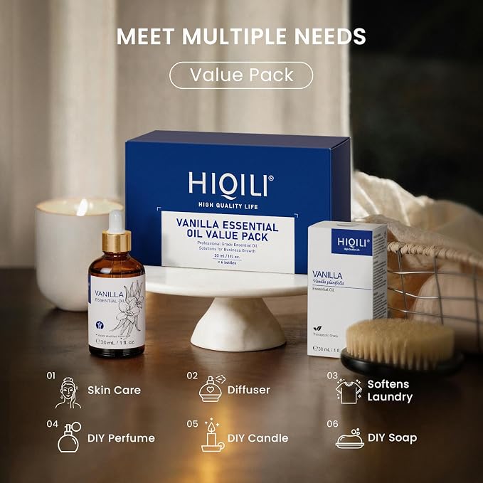 HIQILI Vanilla Essential Oil Set-1 fl oz (6 Pack), Stable Quality, Bulk Pack for Business Purchase