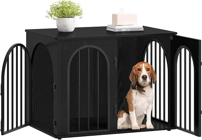 Hzuaneri 31.5'' Dog Crate Furniture,Dog Kennel Indoor for Small/Medium Dogs | Dog Kennel Furniture Wooden Dog Cage Heavy Duty Dog Crate Decorative Pet House End Side Table TV Stand,Black DFC85104B