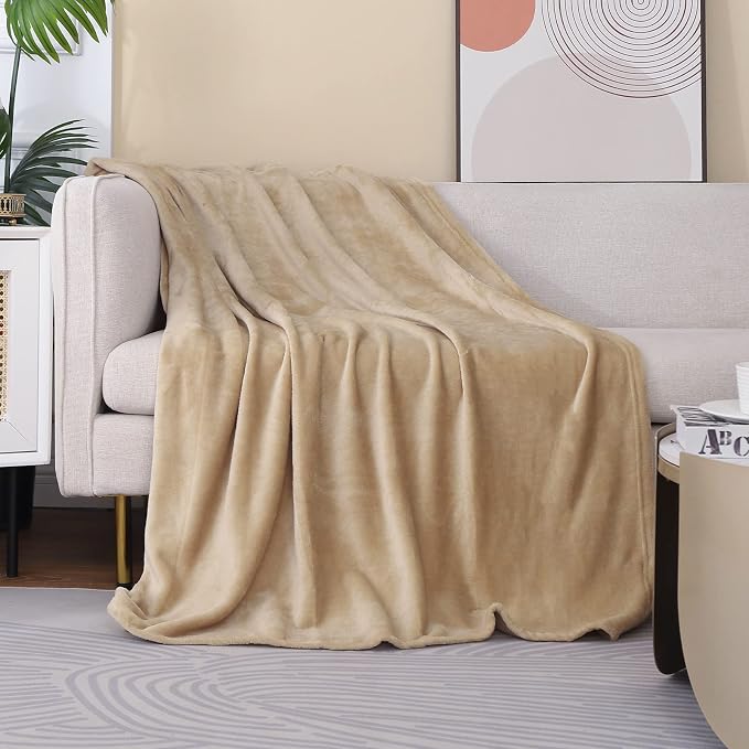 Beige Fleece Plush Throw Blanket 50"x60"for Couch Sofa Fuzzy Cozy Flannel | Super Soft Lightweight Microfiber Blanket for Bed Chair bedroom Home Decor All Season,Birthday Gifts for Women Mom Adult