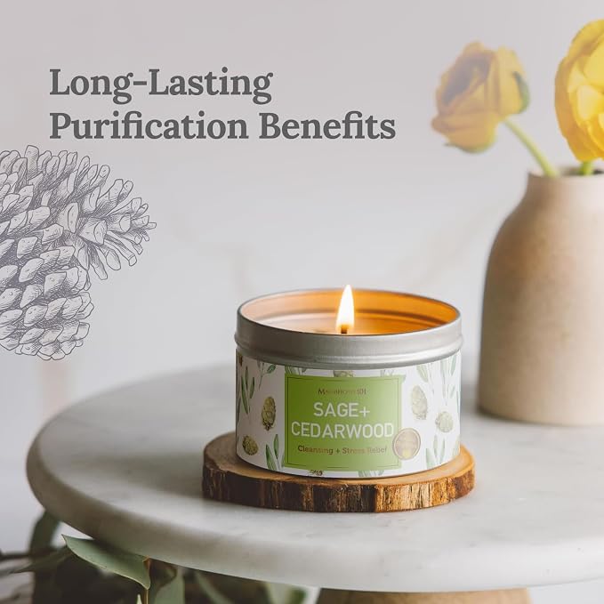 MAGNIFICENT 101 Sage & Cedarwood Scented Soy Candle - 6 Oz - 35-Hour Burn - Energy Cleansing & Stress Relief - Aromatherapy Candle & Spiritual Gifts for Women