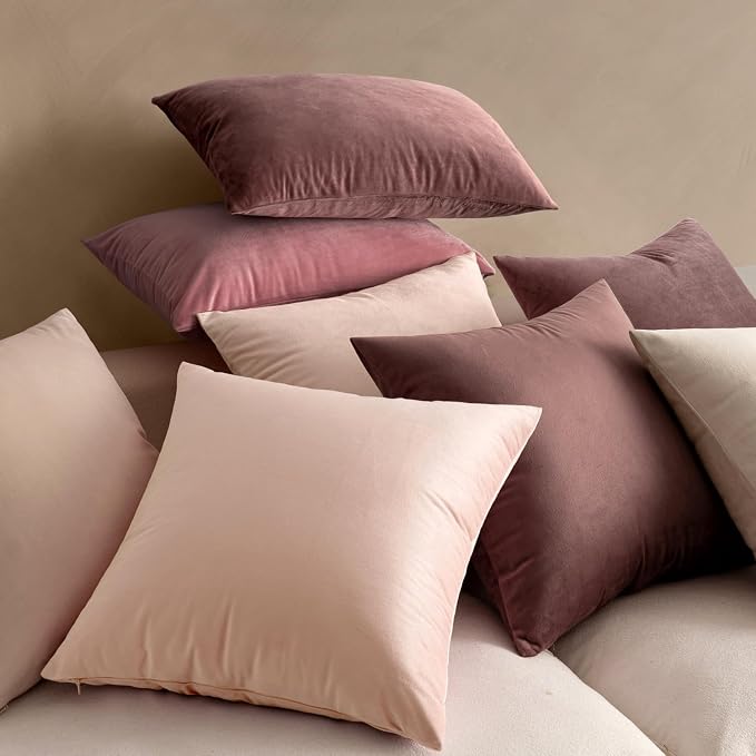 MIULEE Velvet Throw Pillow Covers 20x20 Inch Pack of 2 Pink | Soft Solid Decorative Pillow Covers, Modern Luxury Home Decor, for Couch Chair Sofa Bedroom Livingroom