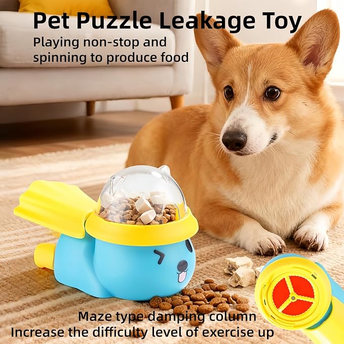 Dog Interactive Treat Dispenser Toy, Interactive Cat Dog Puzzle Toy, Dogs Food Treat Feeding Dispenser for Healthy Eating for Small & Medium (Blue/Yellow)