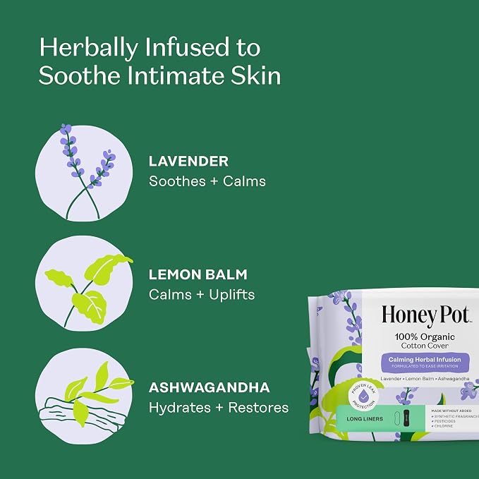 Honey Pot - Calming Herbal Bundle - Sanitary Pads for Women - 100% Organic Cotton - Feminine Care - Non Cooling - Calming Herbs of Lavender, Ashwagandha, & Lemon Balm