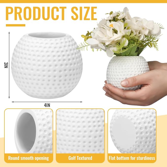 6 Pcs Golf Vase for Table Centerpieces 4 Inch Small Resin Pots Spring Planters Flower Pot Containers White Flower Containers Decorative Planter for Golf Sport Birthday Events Party Decor