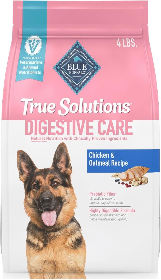 Blue Buffalo True Solutions Digestive Care Chicken Adult Dry Dog Food, 4 lb | Clinically Proven Prebiotic Fiber, Veterinarian Formulated, No Corn, Wheat, or Soy