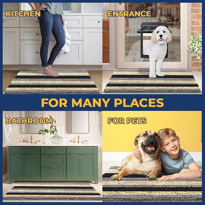 Muddy Mat® Super Absorbent Chenille Dog Door Mat for Muddy Paws – Non-Slip, Machine Washable Indoor Entry Rug, Quick-Dry Pet Mat for Entryway – Sandy Stripes 19"x30"