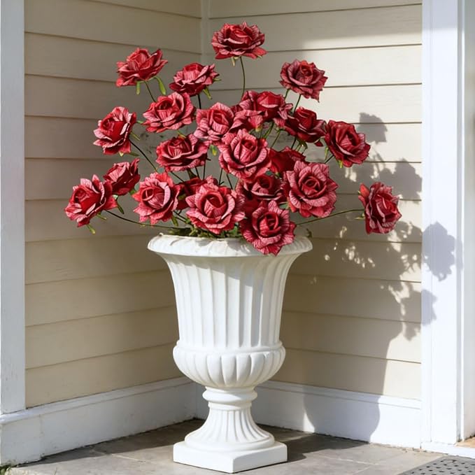 INXUGAO Artificial Flowers Fake Roses for Outdoor, 6Pcs 28" Long Stem Silk Red Roses for Wedding Indoor Outside Party Decor, Realistic Faux Bouquet for Tall Vase Planter